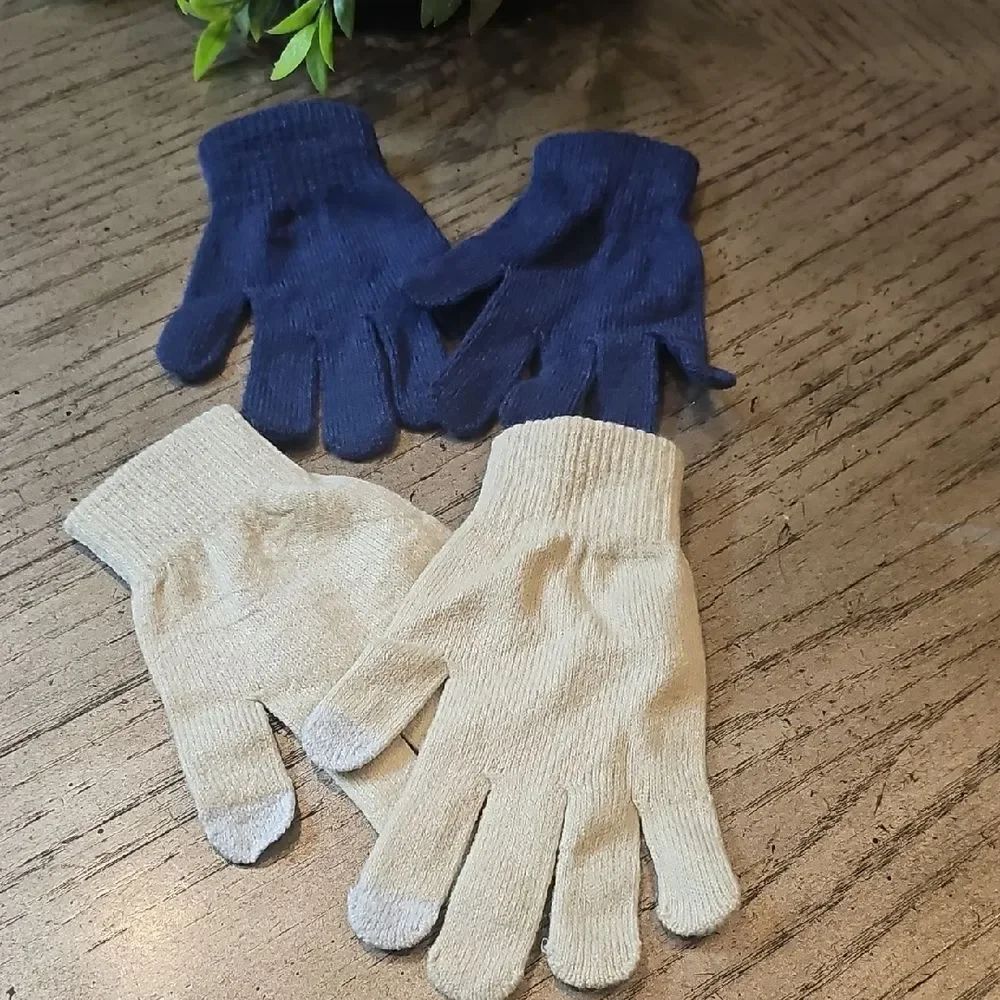 Blue and Beige Knit Gloves Set NWOT